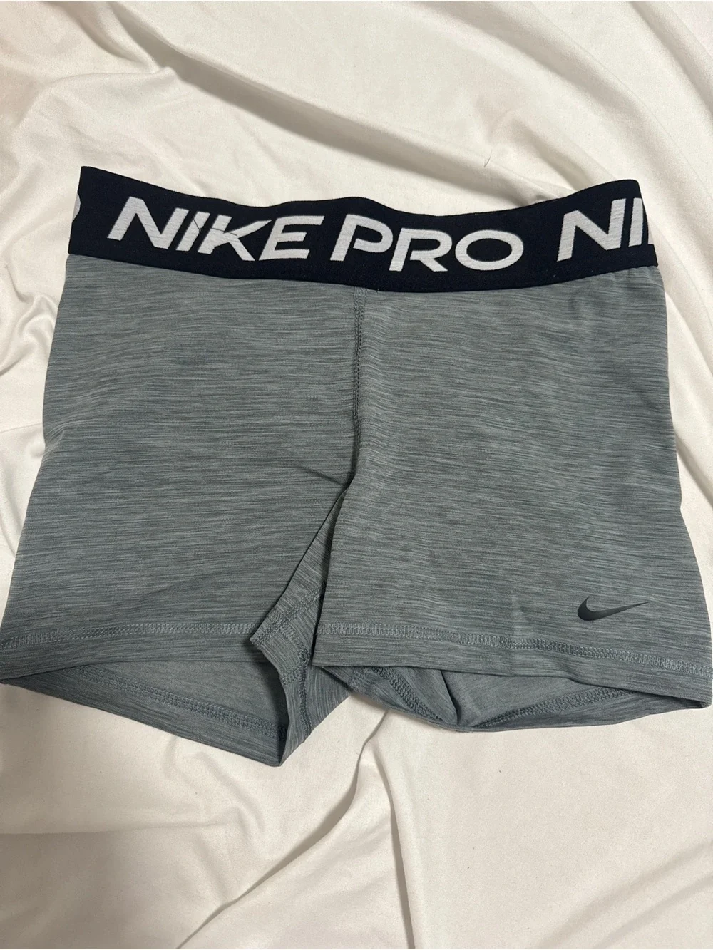 Nike Pro Gray Stretch Performance Shorts with Black Waistband